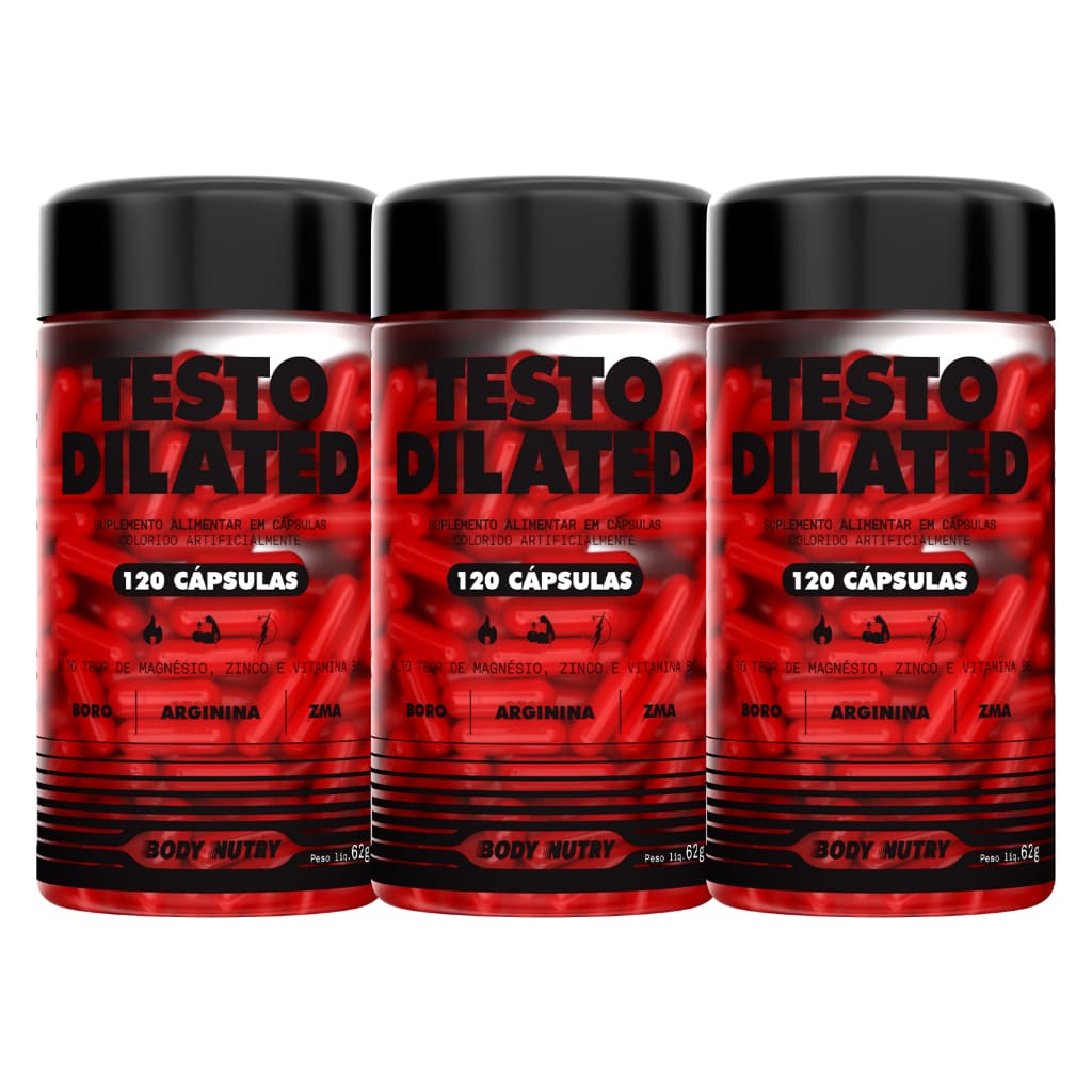 3x Testo Dilated, Rico em Magnésio, Zinco e Vitamina B6 - 120 Cápsulas, Pré hormonal + vasodilatador