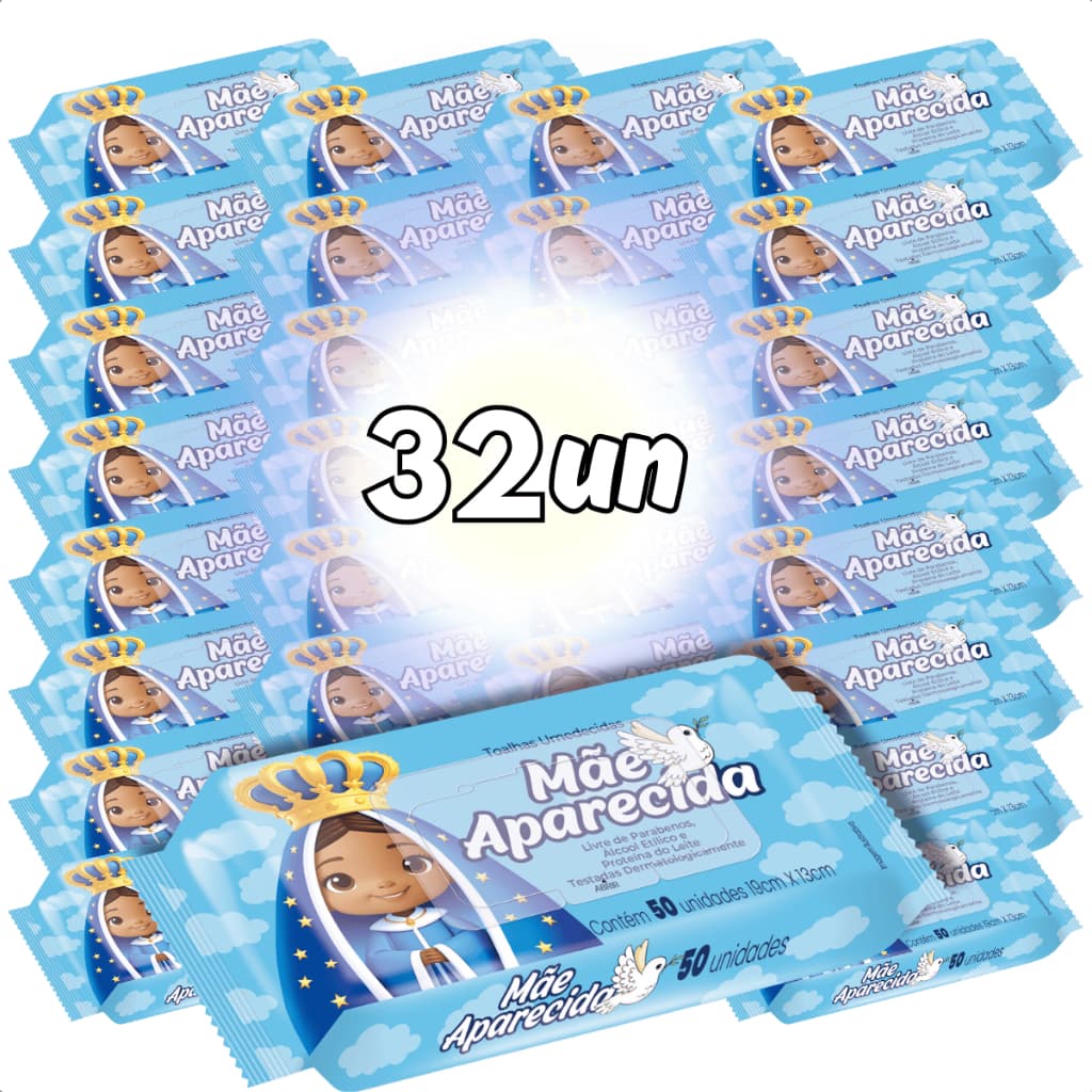 Kit 1600 Lenços Umedecidos To Umedecida Mãe Aparecida Tampa Flip Top 32x50