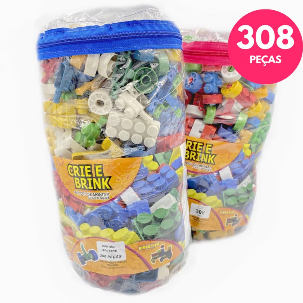 BLOCOS EDUCATIVOS BOLSA CRIE E BRINK 308 PECAS-  Peças de montar blocos lego