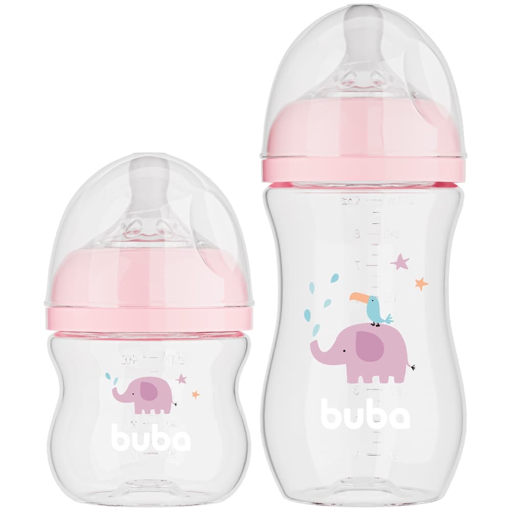 Kit Mamadeira Buba Easy Flow 120ML + 270ML Anticólica Bico de Silicone Nuvem ou Elefantinho