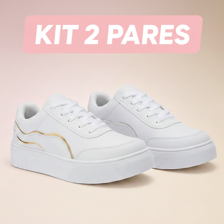 Kit 2 Pares Tenis Casual Feminino Branco Confortavel Sapato Tradicional Lindo Dia a Dia Oferta