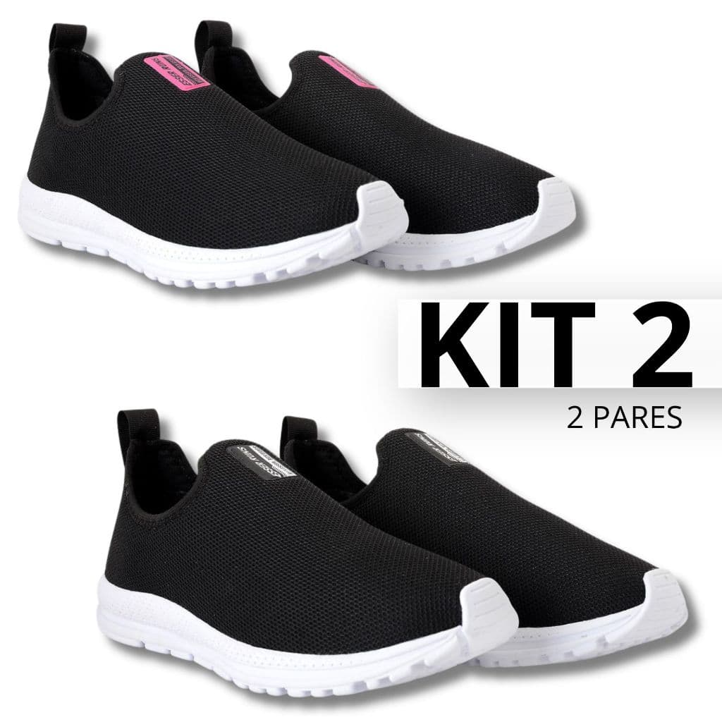 Kit 2 Pares Tênis Meia Feminino Slip On Calce Fácil Ortopédico Esportivo Casual
