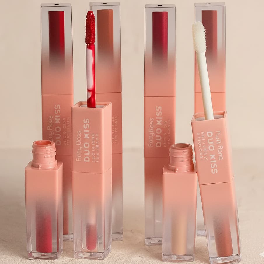 Batom Líquido Matte + Gloss Duo Kiss RUBY ROSE HB - Linha Rosa