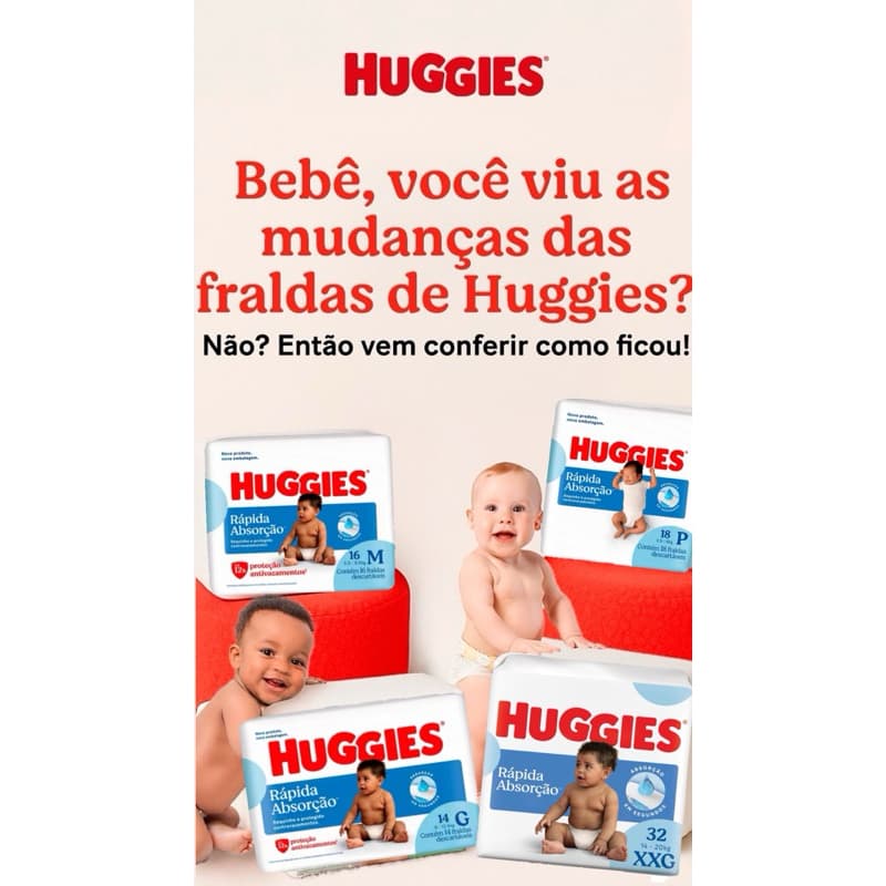 KIT 3 Unidades Fralda Huggies Rápida Absorção