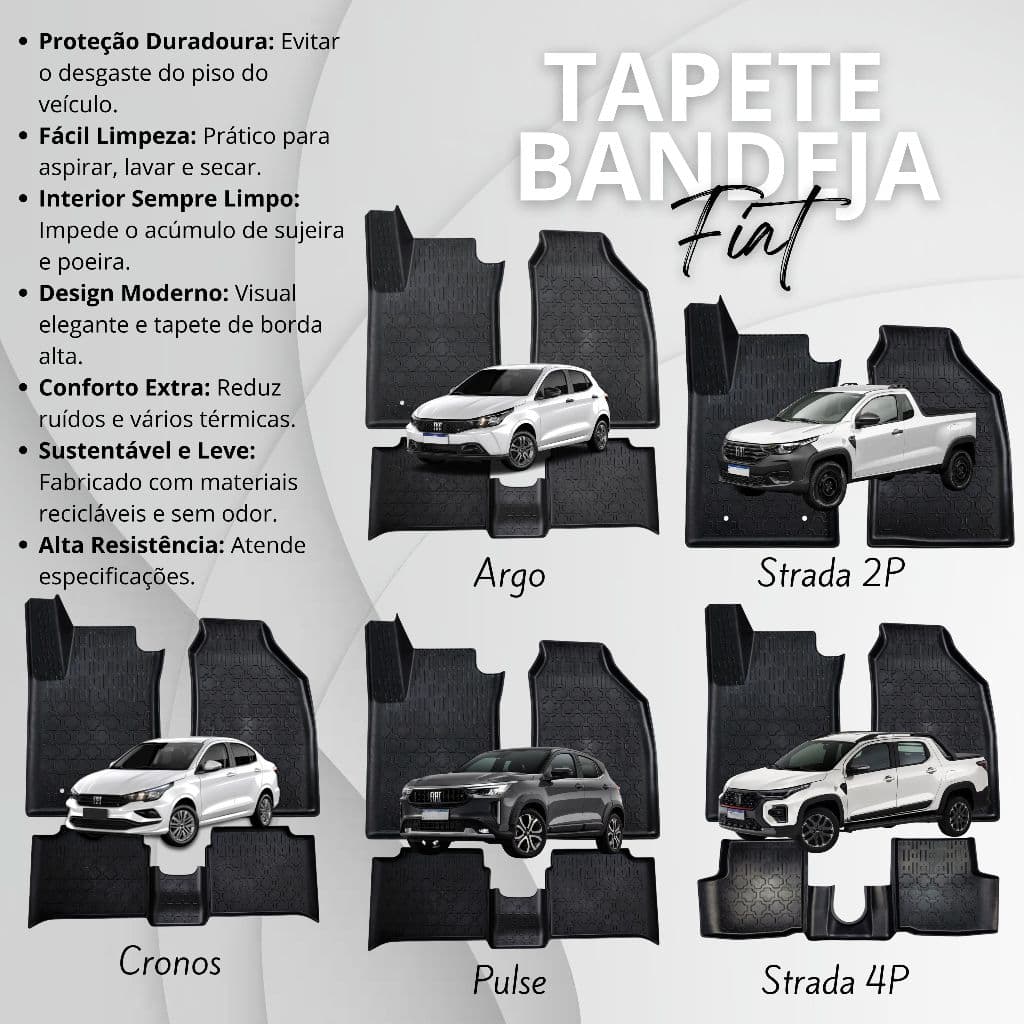 GRID - Tapete De Carro Tapete Automotivo Tipo Bandeja Rígido Impermeável Linha FIAT