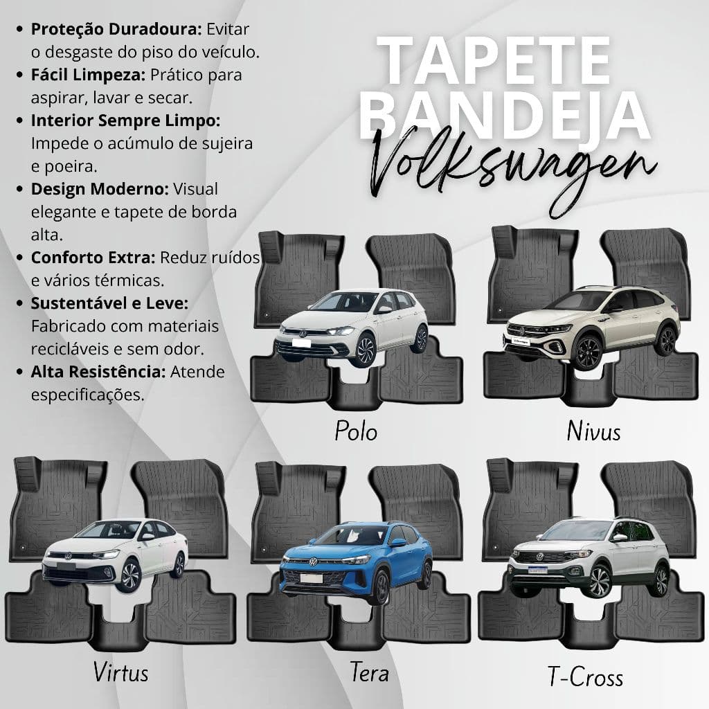 GRID Acessórios- Tapete De Carro Tapete Automotivo Tipo Bandeja Linha VOLKSWAGEN Rígido Impermeável