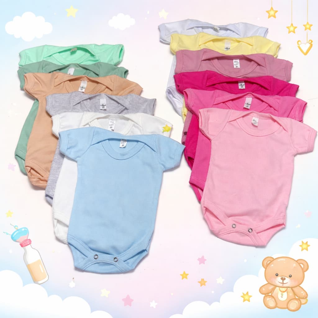 kit 6 peças body bebe canelado liso menino menina infantil
