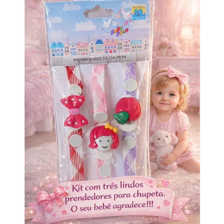 Prendedor De Chupeta Bebê 3 Unidades - Oferta