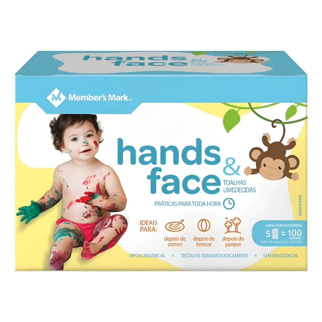 Lenços Umedecidos Hands & Face para Mãos e Rosto - 100 Unidades, Macios e Absorventes
