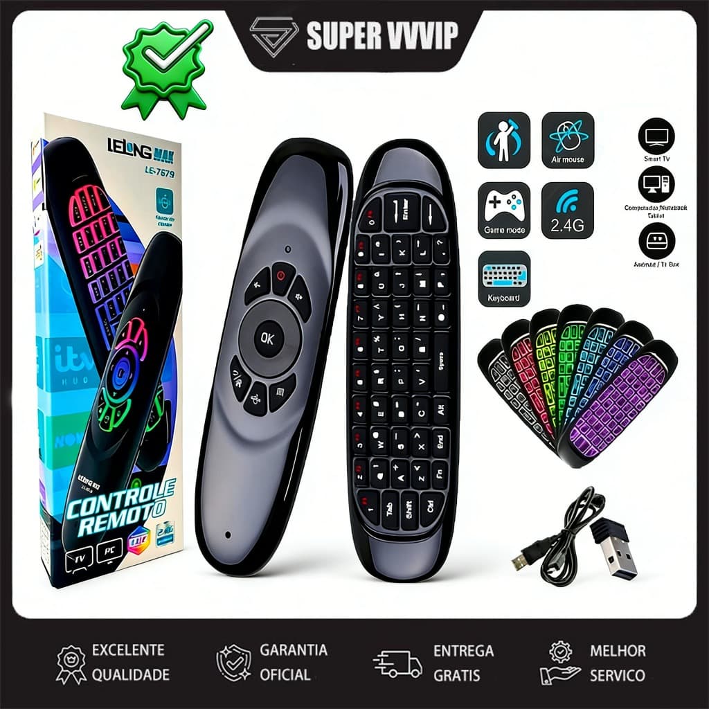 Controle Air Mouse LE-7679 Teclado Sem Fio 2.4G Com Voz para Smart TV Android PC Projetor