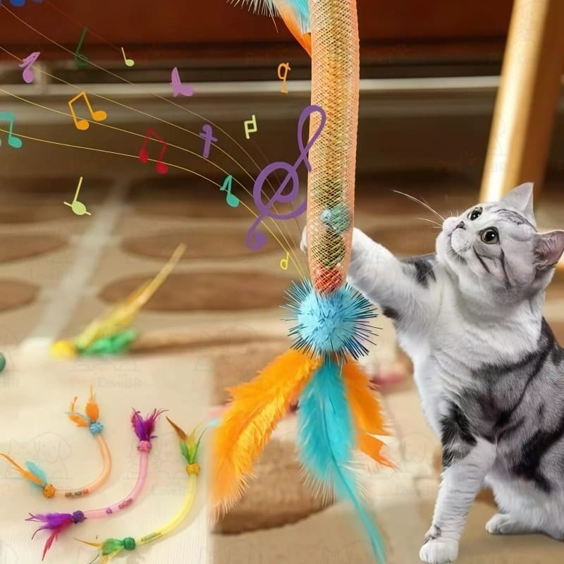 Brinquedo com Molas, Corda e Tubo de Pena para Gatos – Catnip Incluso – Coçar e Caçar-Pronta entrega