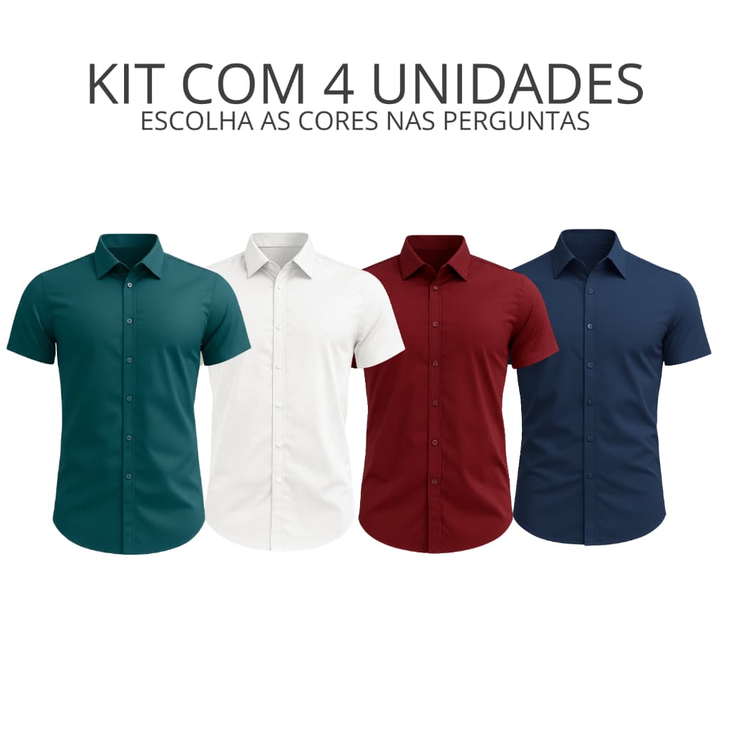 Kit 4 Camisa Elastano Social Slim Casual Premium Elegante Slim Fit Masculina Luxo