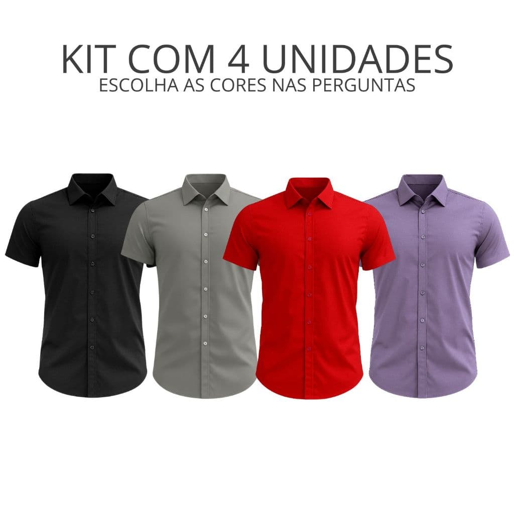 Kit 4 Camisa Social Manga Curta Slim Masculina Elastano Premium Que Nao Amassa Luxo