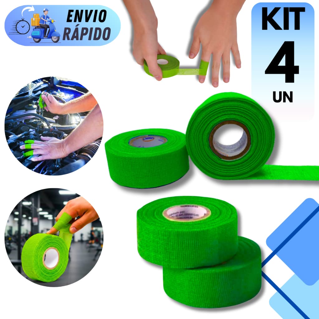 Kit 4 Fita Proteção Dedos Musculação Bandagem Gaze Algodão 25mm 15m Punhos Mãos Treino Esportes Verde