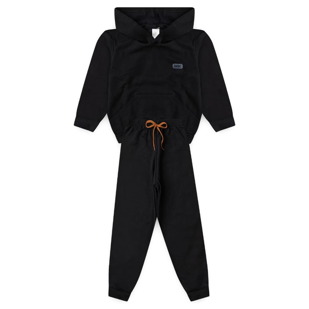 Conjunto Moletom Peluciado Infantil Masculino Canguru - Preto