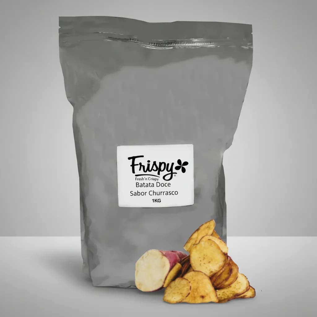 Chips de Batata Doce Sabor Churrasco Frispy 1kg Desidratado Crocante Vegano Natural Saudável