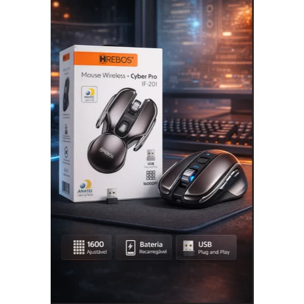 Mouse Gamer Sem fio Wireless USB 1600 DPI Cyber Pro IF-201 Hrebos