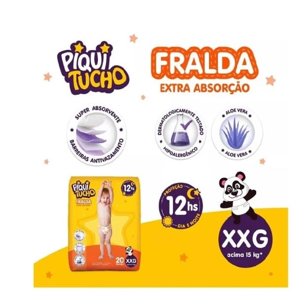 Fralda descartável Piquitucho / Pequerrucho XXG - 20 fraldas