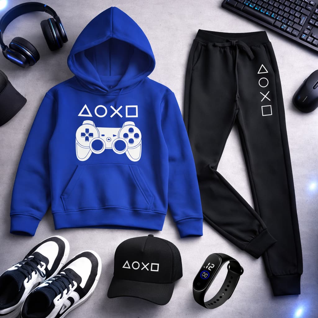 Conjunto Moletom Infantil Blusa Calça Boné e Relogio com Bolso e Capuz Menino e Menina Casaco Quentinho Gamer Canguru