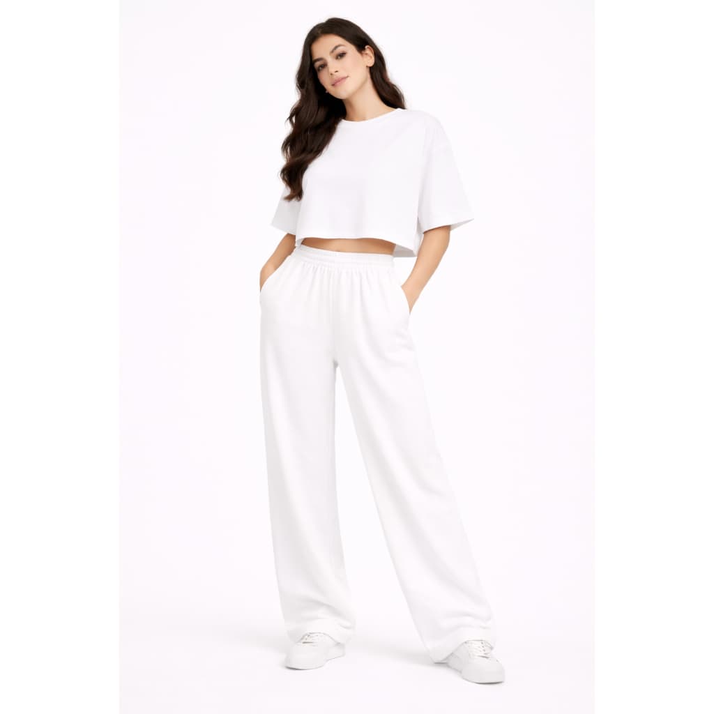 Conjunto de Moletom Feminino Cropped + Calça Larga – Look Moderno e Minimalista