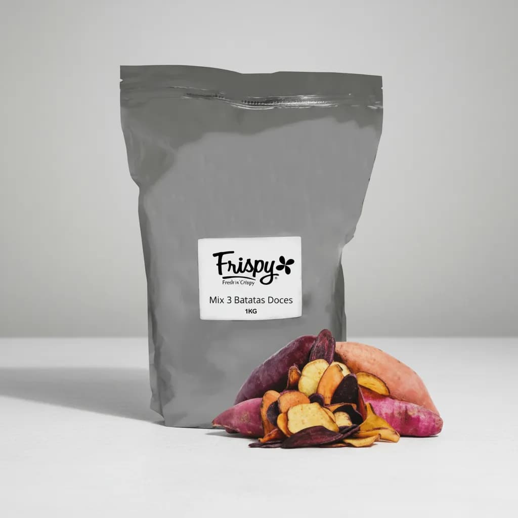 Chips Mix 3 Batatas Doces Desidratado Frispy 1 Kg Crocante Saudável Vegano Snacks Zero Glúten e zero Lactose