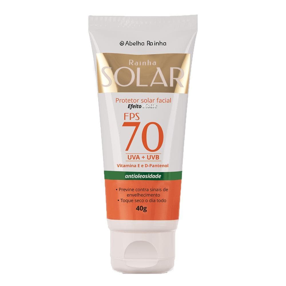 Protetor Solar Facial Antioleosidade com Vitamine E D-Pantenol FPS 70 40g Abelha Rainha Rainha Solar