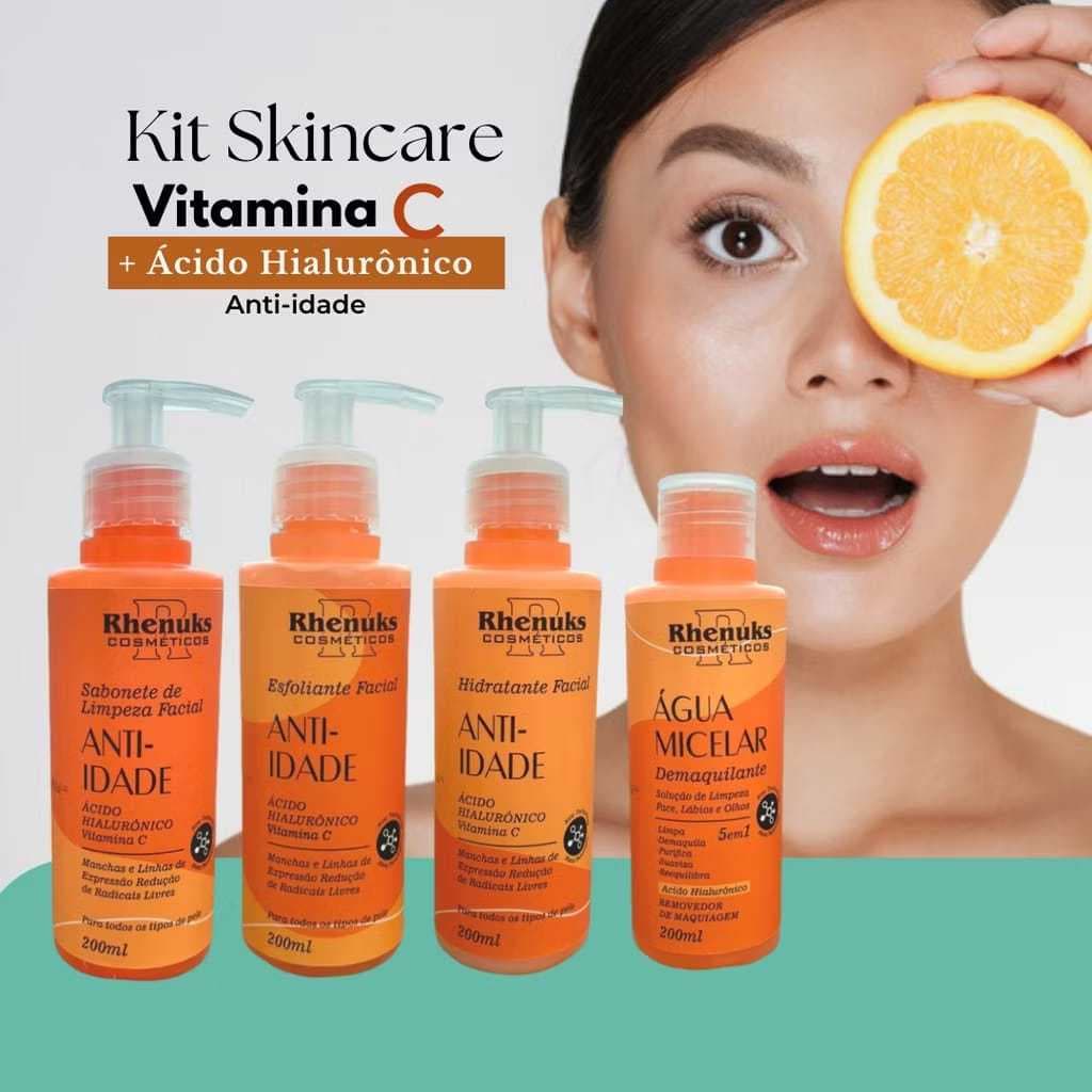 Kit Skincare Vitamina C Rhenuks – Anti-Idade, Clareador e Rejuvenescedor Facial