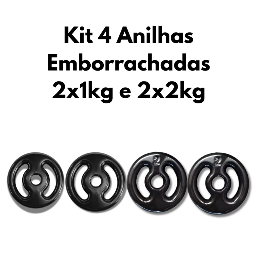 Kit 4 Anilhas Emborrachadas 2x1kg e 2x2kg Musculação Treino Força Fitness Academia
