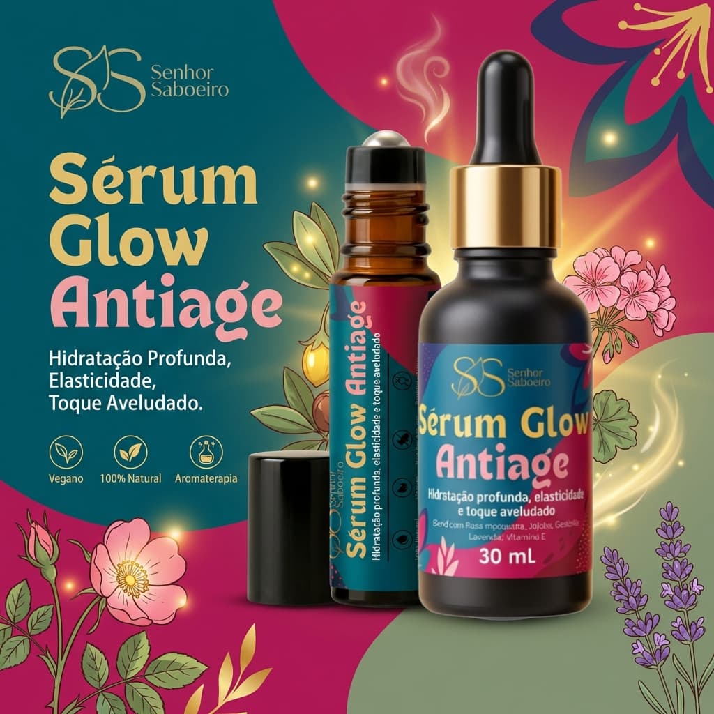 Linha Sérum Anti-idade Antissinais Blend Rosa Mosqueta Rubiginosa Jojoba - Efeito Glow Antiage com Óleos Essenciais