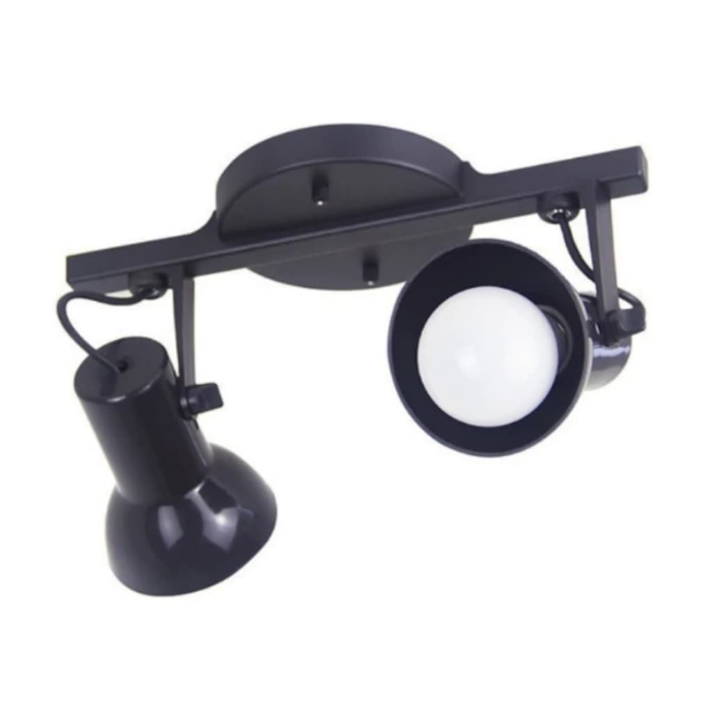 Luminaria de Teto Lustre Spot Trilho 2 Lampadas de Sobrepor Direcionável E-27 Preto