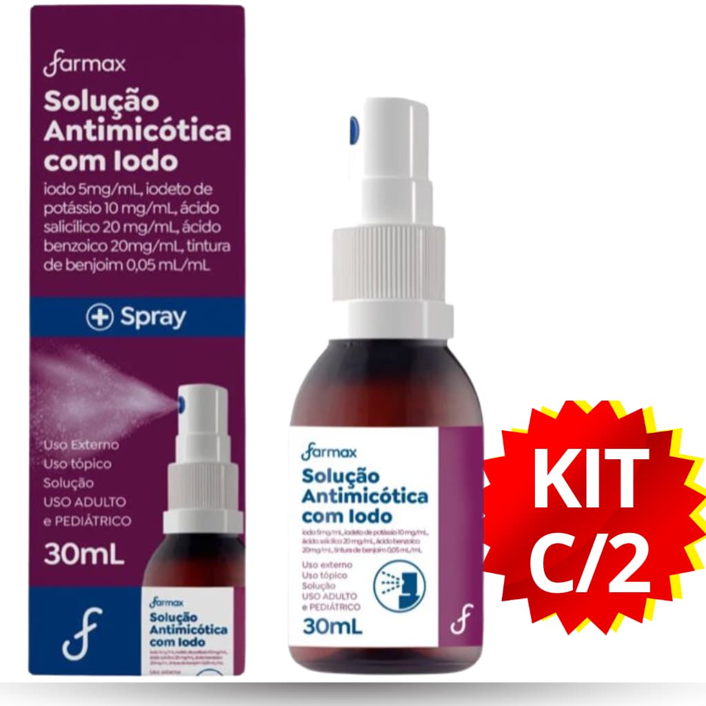 KIT COM 2 ANTIMICÓTICO COM IODO FARMAX SPRAY 30ML – AÇÃO RÁPIDA CONTRA FUNGOS