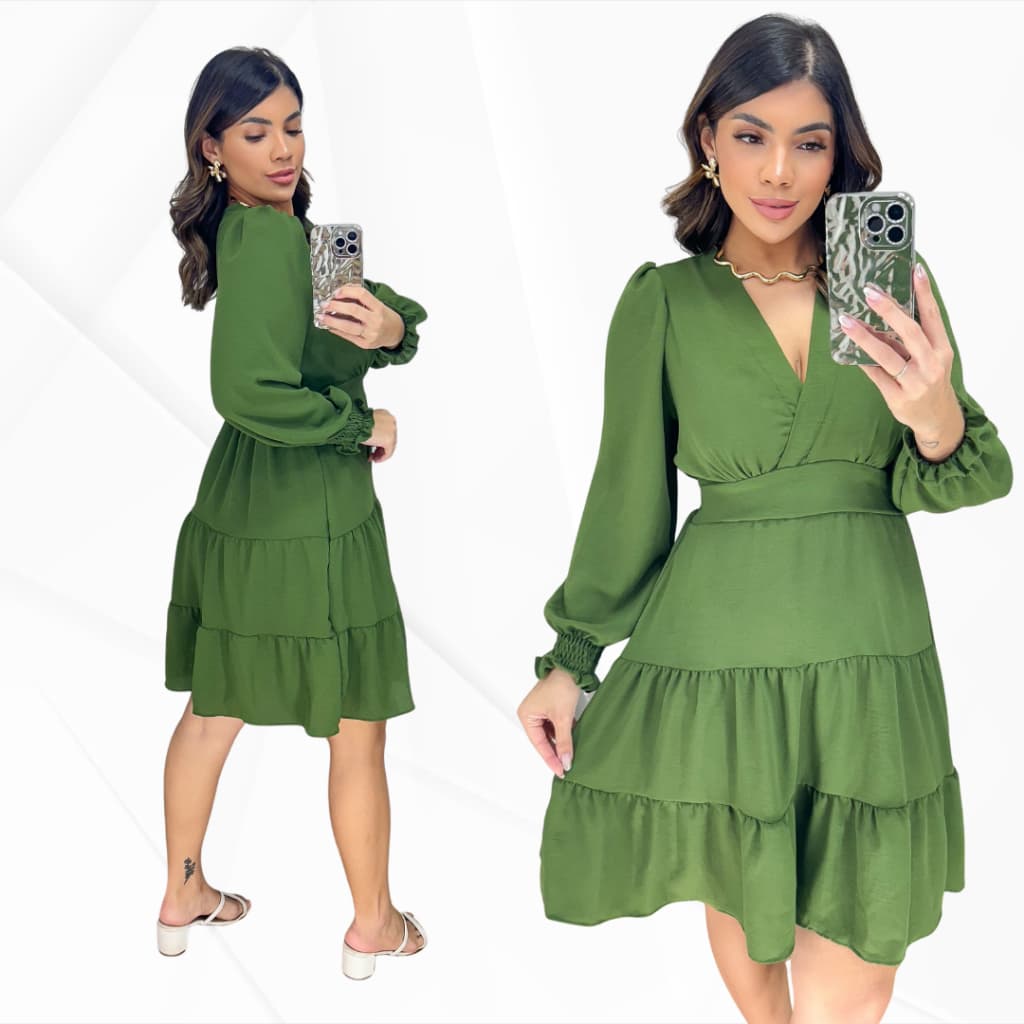 Vestido Curto Manga Longa Duna, Moda Evangélica vestido feminino vestido longo