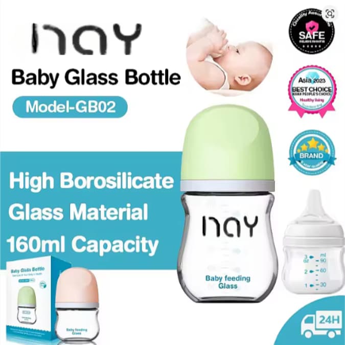 Biberão de Vidro Natural de Gargalo Largo, Biberão Anti-cólicas para Recém-Nascido, Transparente, 0 Meses+