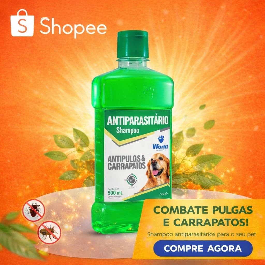 Shampoo Antiparasitário World Veterinária 500ml para Cães Contra Pulgas e Carrapatos