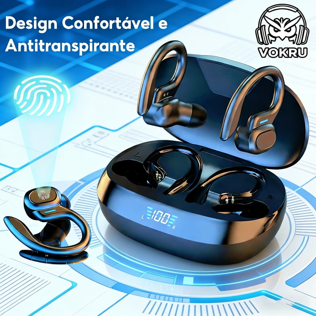 Fone de Ouvido Bluetooth Sem Fio E Microfone e Bateria de Longa Duração I Fone Esportivo Antitranspirante