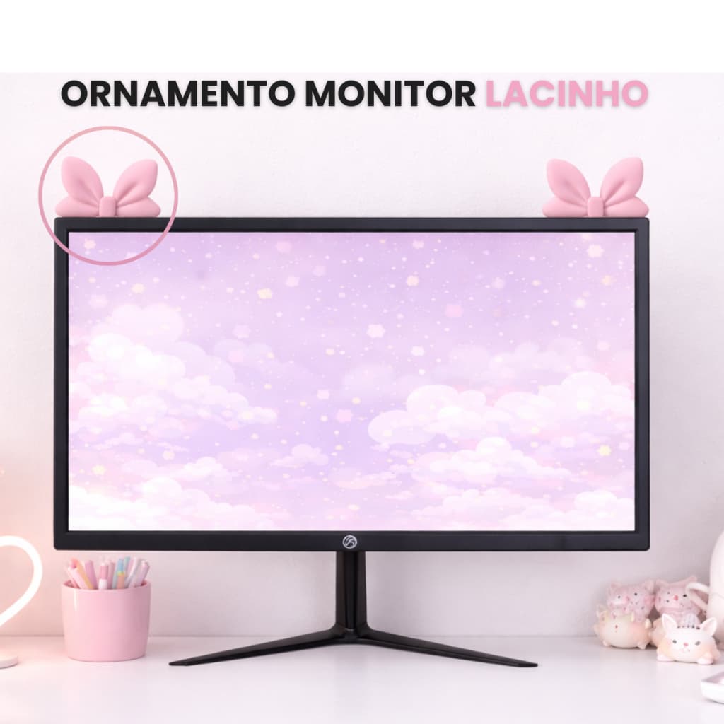 Ornamento Monitor Lacinho Enfeite para Pc Decoracao de Setup Gamer Kawaii Fofinho Presente
