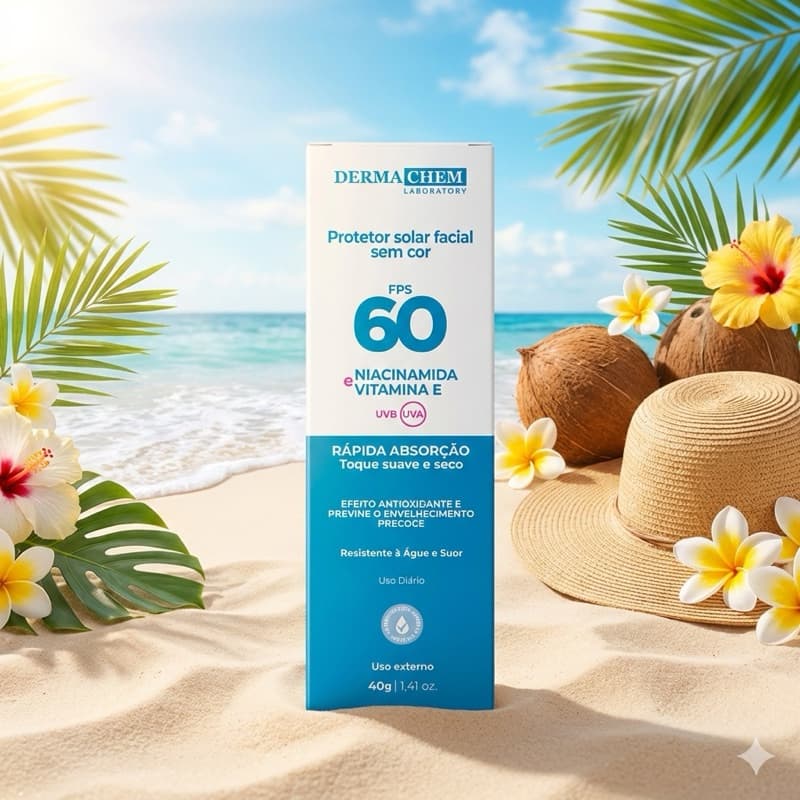 Protetor Solar Facial Dermachem FPS 60 Niacinamida Vitamina E Toque Seco - Protetor solar