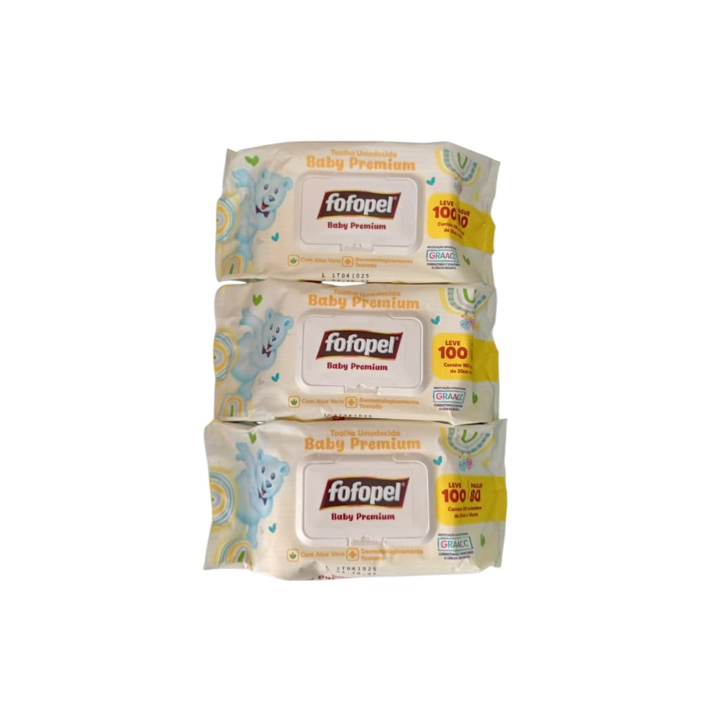 Kit Toalha Umedecida Fofopel Baby Premium Leve 100 Pague 80 C/3 Unds