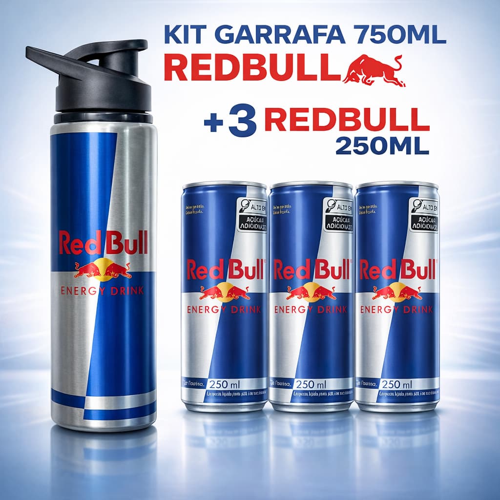 Kit Garrafa + 3 latas Red Bull Energético Energy Drink  250ml