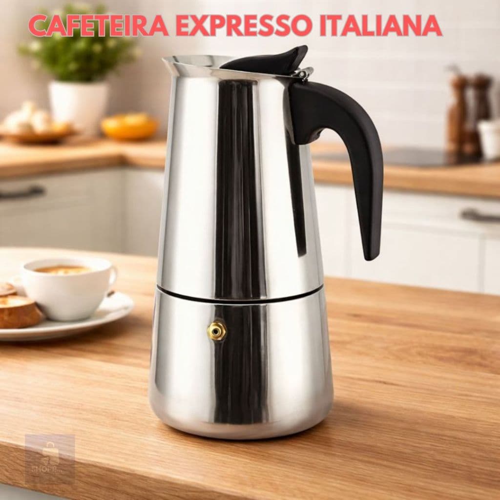 Cafeteira Expresso Italiana- Aço Inox - Fogão a gás ou Eletrico - 450ML - 9 Xicaras.