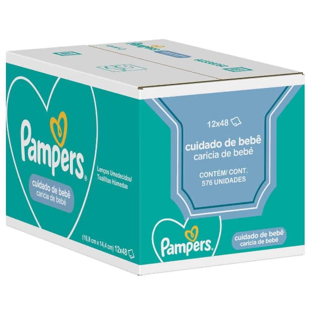 Kit Lenço Umedecido Pampers Cuidado de Bebê 48 unidades 12 pacotes = 576 lenços