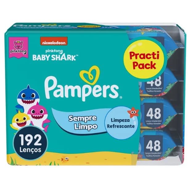 Lenços Umedecidos Pampers Splash Baby Shark 192 unidades