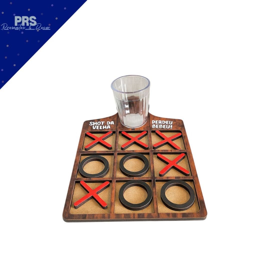Jogo da Velha Em Mdf Com Copo Para Drink E Vira Vira Tabuleiro E Presentes Para Familia