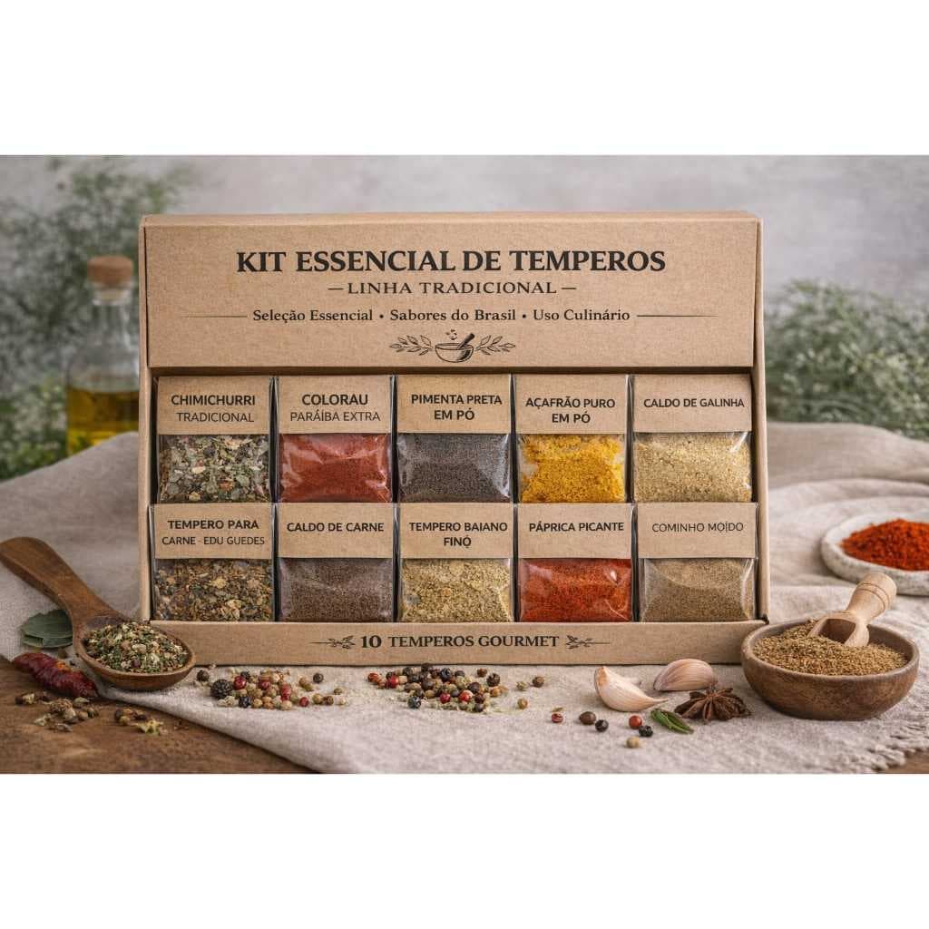 Kit com 10 Temperos e Condimentos Naturais em Sachês – Sem Conservantes