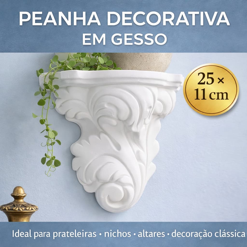 Peanha Decorativa Em Gesso 25x11cm Suporte Prateleira Nicho Clássico Parede