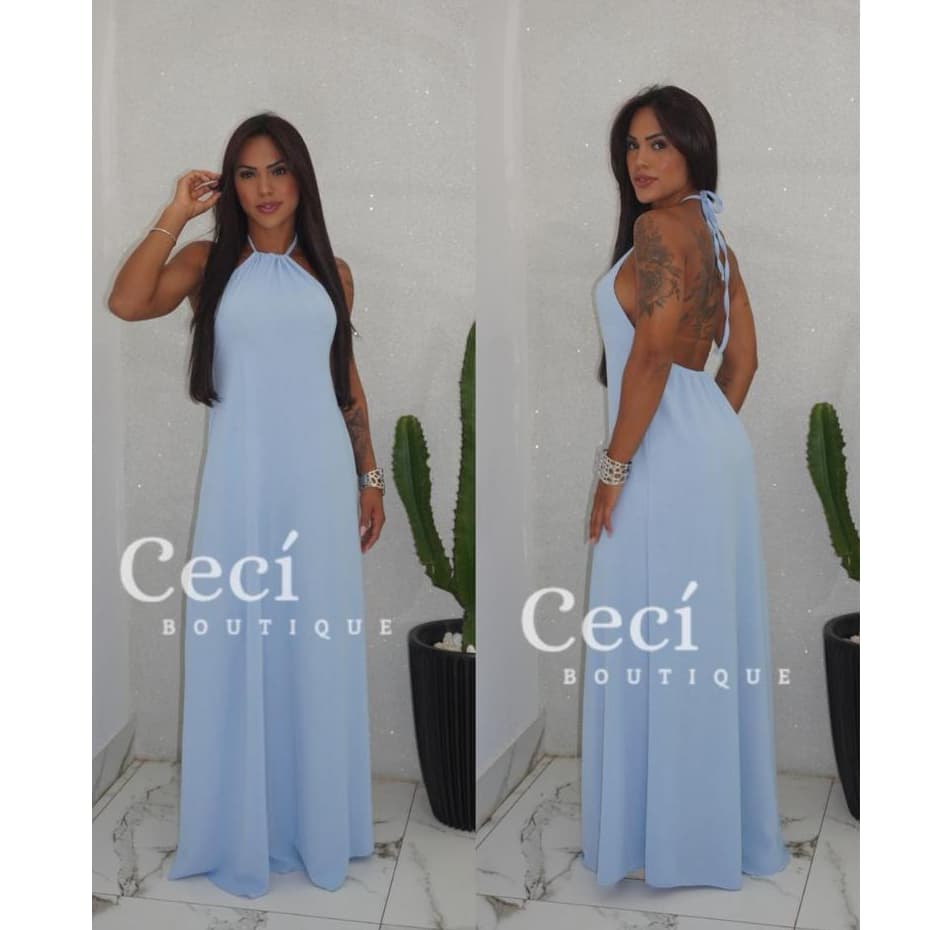 Vestido Longo Feminino Frente Única Costas Nuas Elegante Festa Casamento Verão