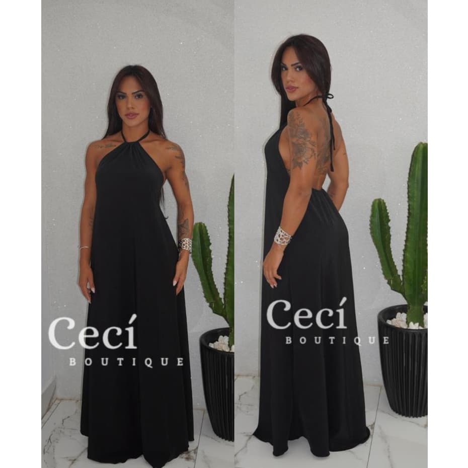 Vestido Longo Solto Feminino Alcinha Frente Única Festa costa nua