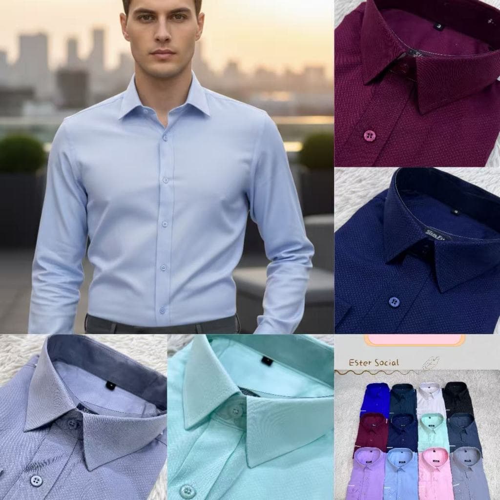 Camisa Social Masculina Microfibra Com Elastano Padrões Impressos Discretos Slim Fit - Ester Social