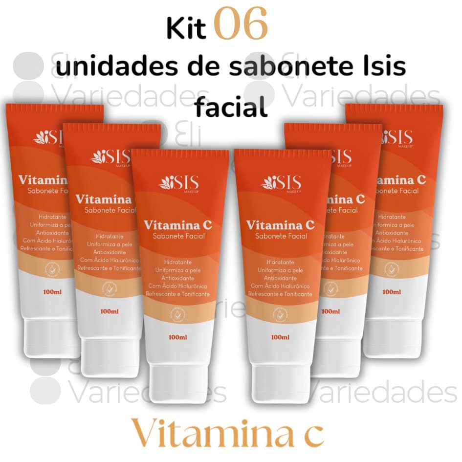 Kit 6 Sabonete Liquido Vitamina C Isis Rezende Clareador Facial Anti-Idade Com Acido Hialuronico