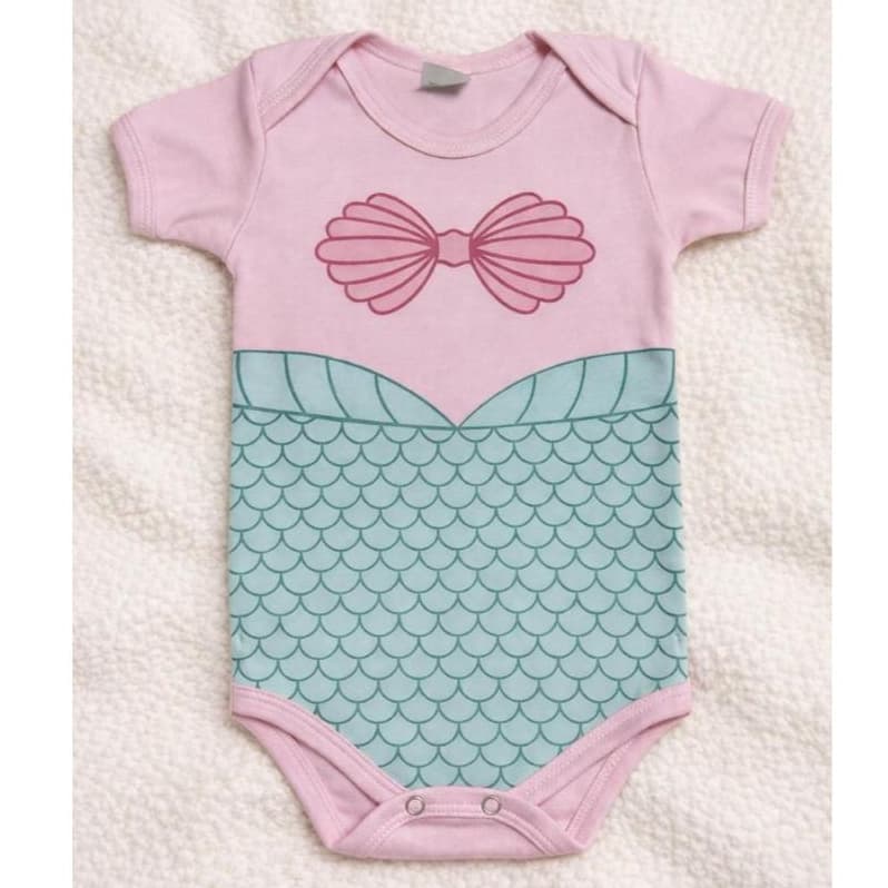 Body Bebê Temático Sereia Suedine Algodão Body Bebê Menina Roupa Bebê Temática Fantasia P M G